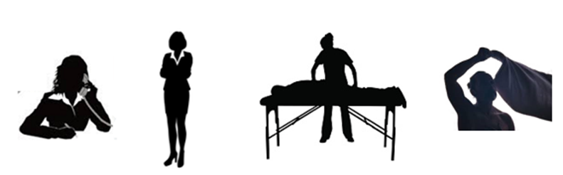 Sagome di figure professionali di una SPA: accoglienza, management, operatori